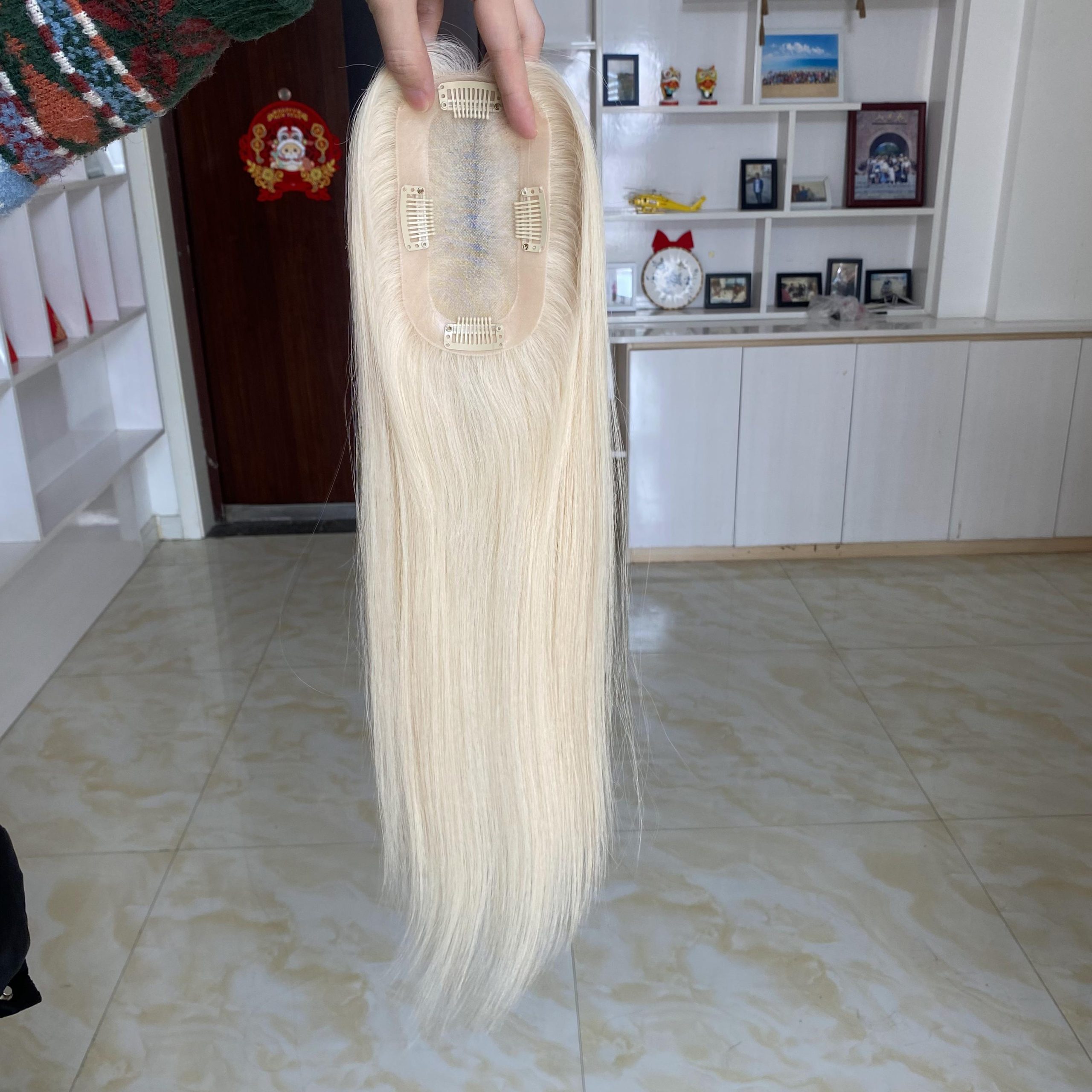 Mono Topper za Kosu 3x5 – 41cm Platinum Blonde - Prirodna Kosa – Ženski Topper 4 3x5.5 Mono Topper - Zenski topper - Prirodna ljudska kosa (3)