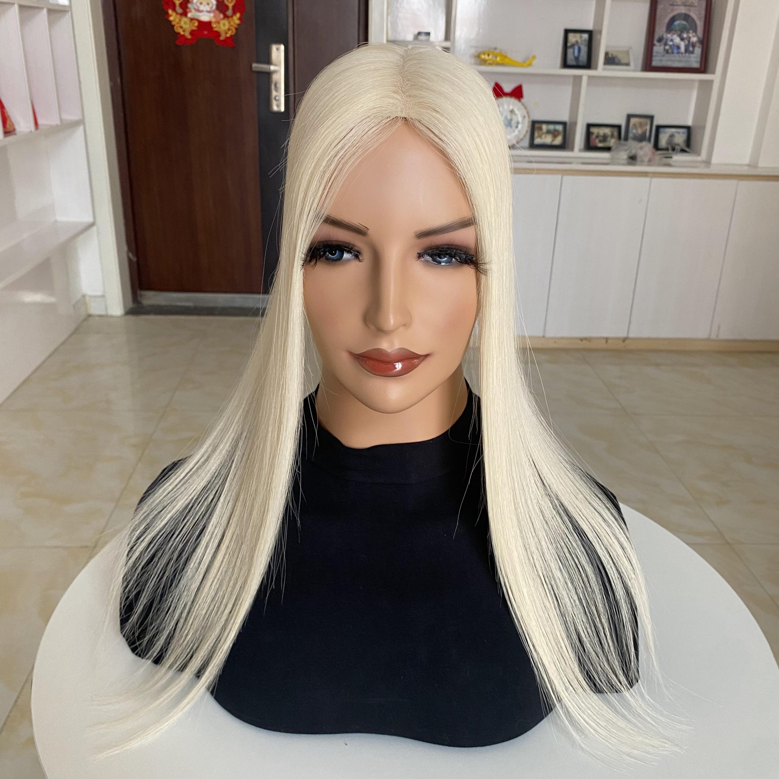 Mono Topper za Kosu 3x5 – 41cm Platinum Blonde - Prirodna Kosa – Ženski Topper 3 3x5.5 Mono Topper - Zenski topper - Prirodna ljudska kosa (4)
