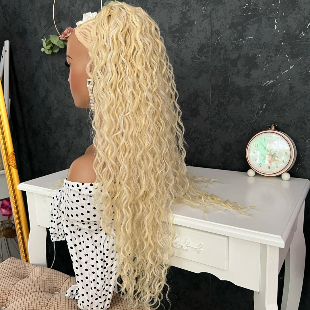 Rep za kosu – 613 – Kovrdjavi 75 cm – Umjetni rep 6 Rep za kosu - 613 - umjetno vlakno - Eynna hair sarajevo (23)