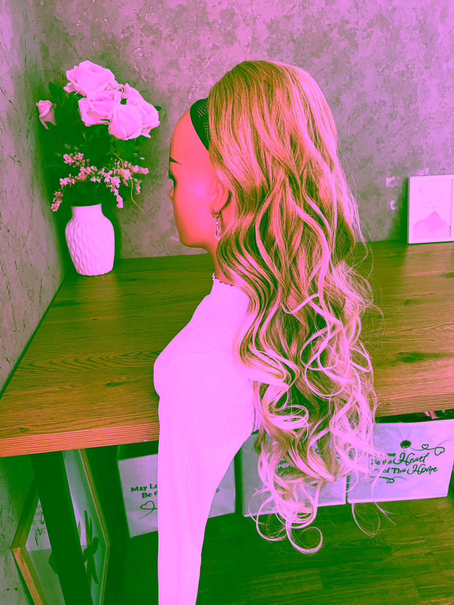 Rep za kosu - Ombre plavi pramen, uvijeni - 80cm -