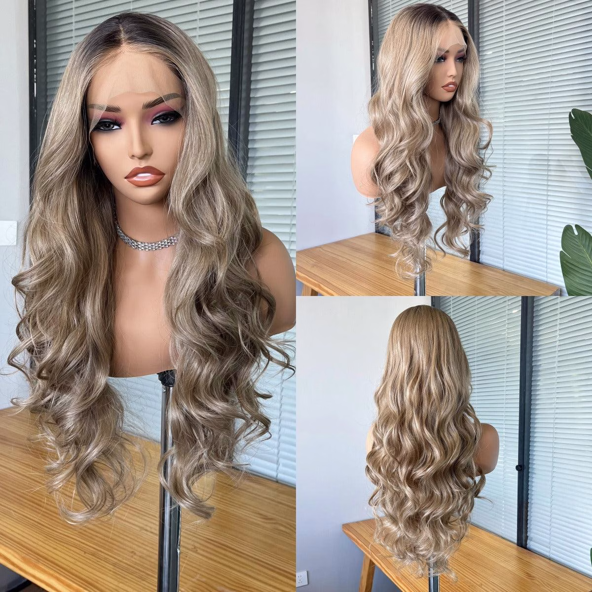 Perika - Proteinsko vlakno - Balayage, valovita - Ombre ash blonde