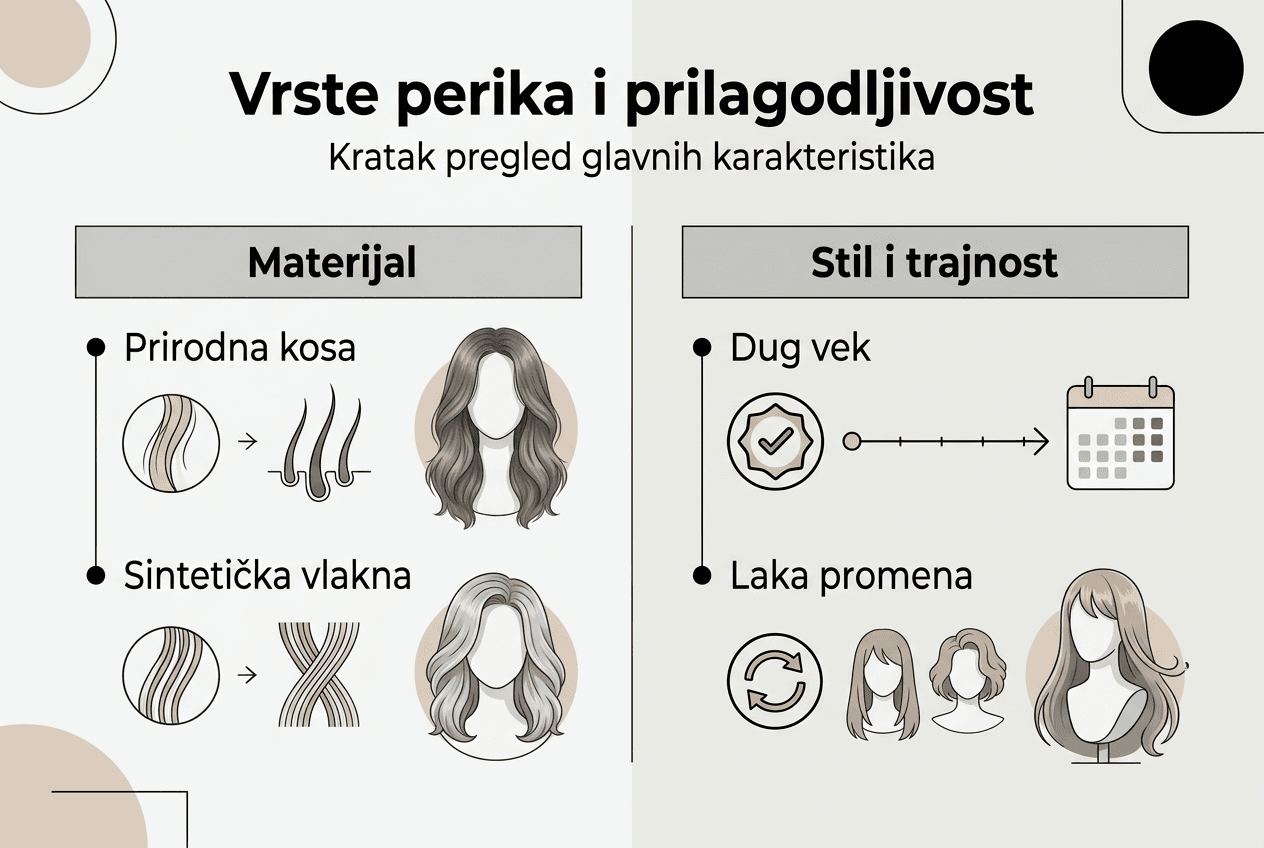 Pregled različitih vrsta perika i njihovih osobina kroz infografiku