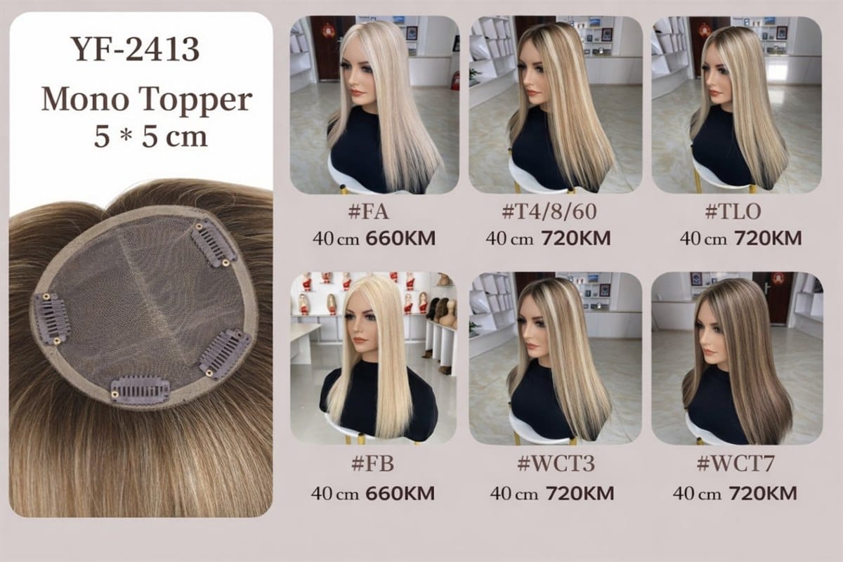 Topperi za kosu od prirodne ljudske kose - cijene 2 Topper za kosu cijene: mono topper 5 x 5 cm, 40 cm, 660 KM i 720 KM