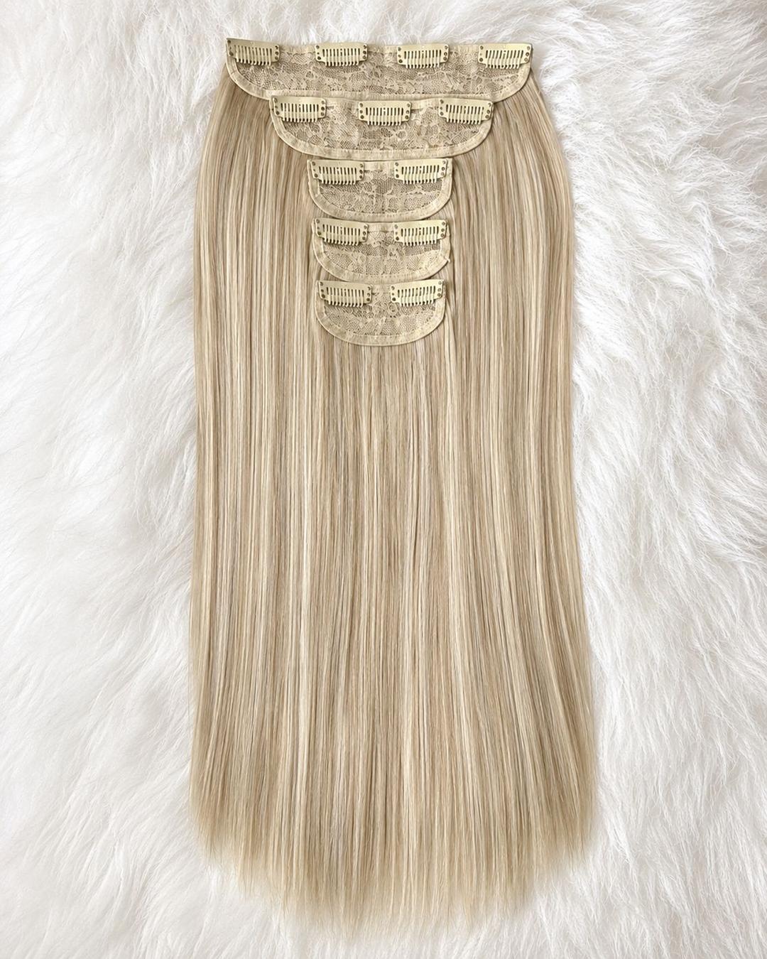 Clip-in ekstenzije 65 cm – Svijetle nijanse - Ravni model 6 Clip-in ekstenzije na klipse od umjetnog vlakna – Eynna Hair