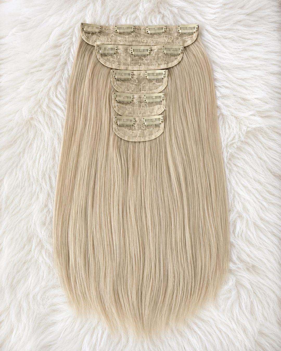 Clip-in ekstenzije 65 cm – Svijetle nijanse - Ravni model 5 Clip-in ekstenzije na klipse od umjetnog vlakna – Eynna Hair